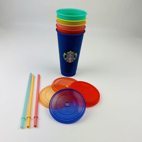 STARBUCKS Reusable Color Changing Cups Cold 5 PK Rainbow Summer 2020 READ - Picture 2 of 3